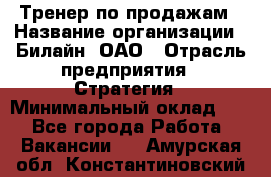 Тренер по продажам › Название организации ­ Билайн, ОАО › Отрасль предприятия ­ Стратегия › Минимальный оклад ­ 1 - Все города Работа » Вакансии   . Амурская обл.,Константиновский р-н